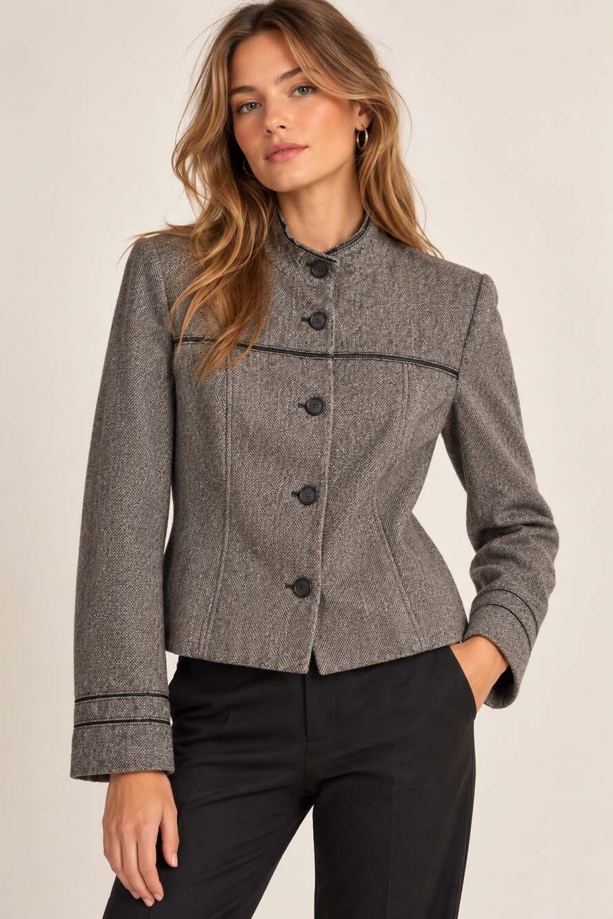 KORS Michael Kors Vintage Y2K Tweed Wool Blend Jacket Gray Size 10